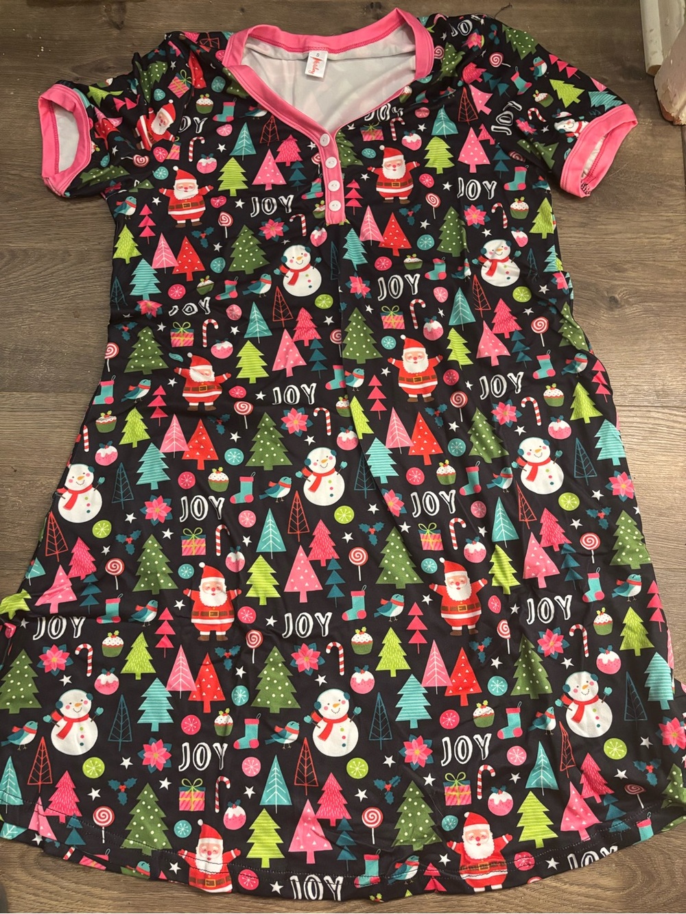 Shirley & Stone Women’s Black Christmas Pajama Nightgown with Pink Trim